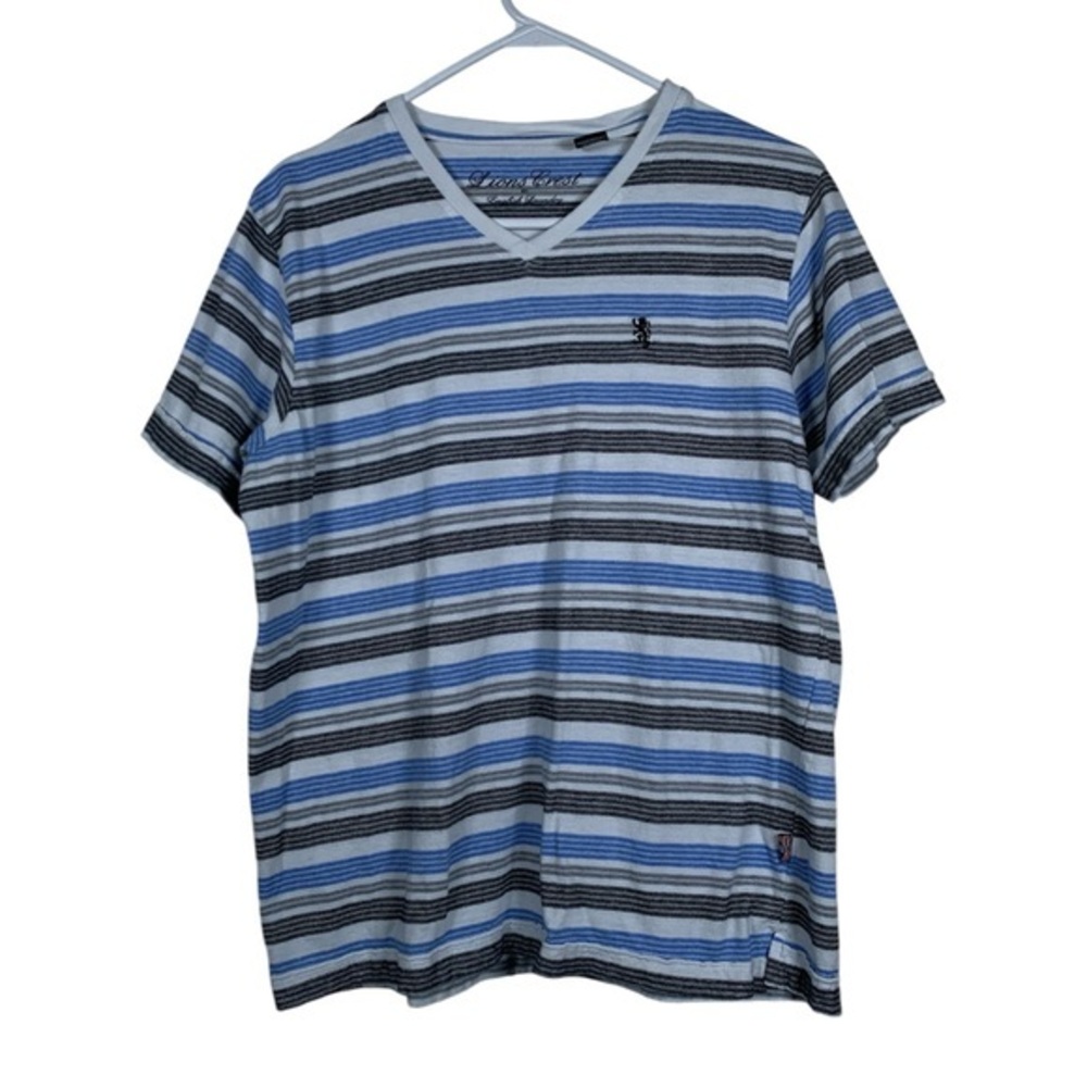 Lions Crest White Blue Stripe V-Neck Shirt Size Large GUC #DS-1796